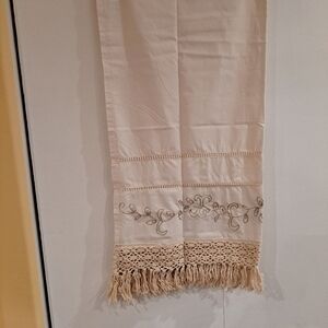 New! Europa Style Embroidered Ivory Swag(4) and Tier Curtains(4) With Fringes